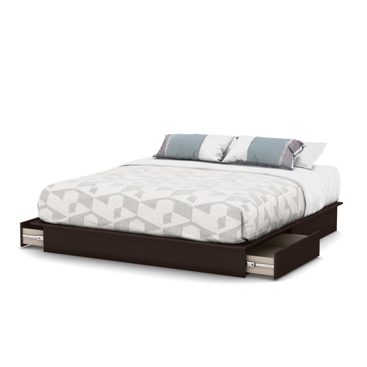 King size Modern Platform Bed with 2 Storage Drawers in Chocolate | eBay