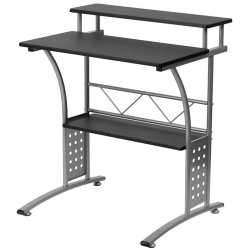 Modern Metal Frame Computer Desk with Black Laminate Top and Raised ...