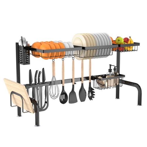 2 Tier Black Steel Adjustable Over Sink Dish Drying Rack ...