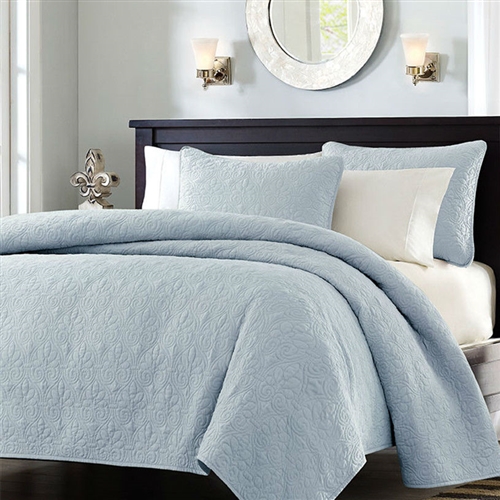 Full / Queen size Quilted Bedspread Coverlet with 2 Shams in Light Blue ...