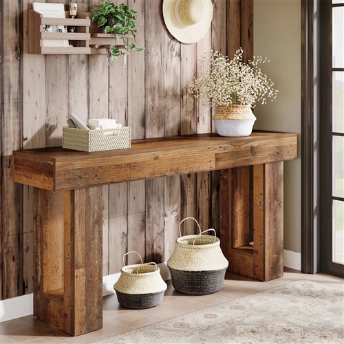 Modern Farmhouse 63-inch Entryway Console Sofa Table in Distressed Wood ...