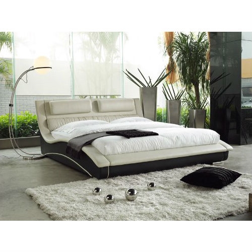 King Size Modern Cream Black Faux, King Size Platform Bed With Leather Headboard