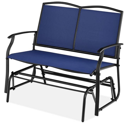 Glider Rocker Swing 2 Seater Mesh Patio Loveseat Swing Glider Rocker with Armrests in Navy ...