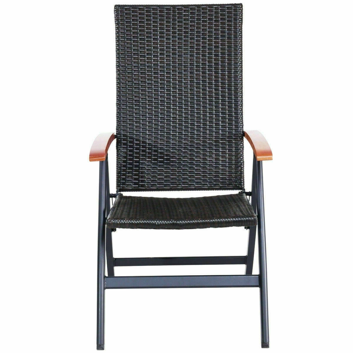 Outdoor Heavy Duty Folding Rattan Patio Chair With Wood Armr