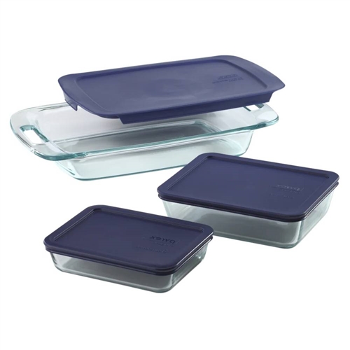 6-piece Rectangular Glass Food Storage Container Set with Blue