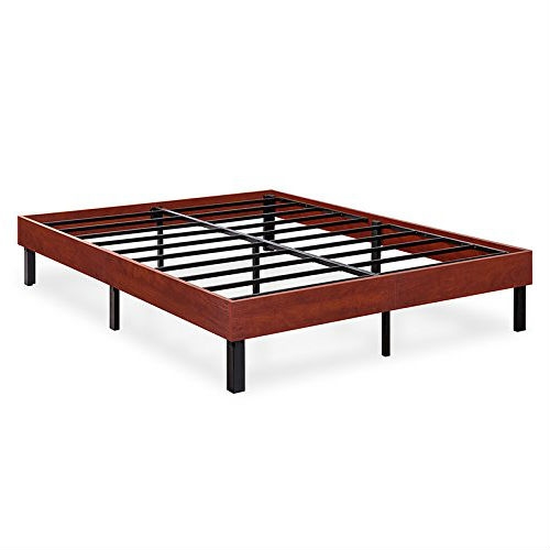 Metal Slat Platform Bed Frame, Queen Size Cherry Wood Bed Frame