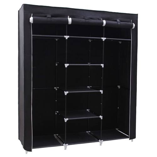 Steel Frame Black Fabric Portable Wardrobe Clothes Closet with Storage ...