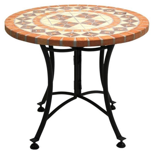 24-inch Round Bistro Style Mosaic Outdoor Patio Table Terracotta Tiles ...