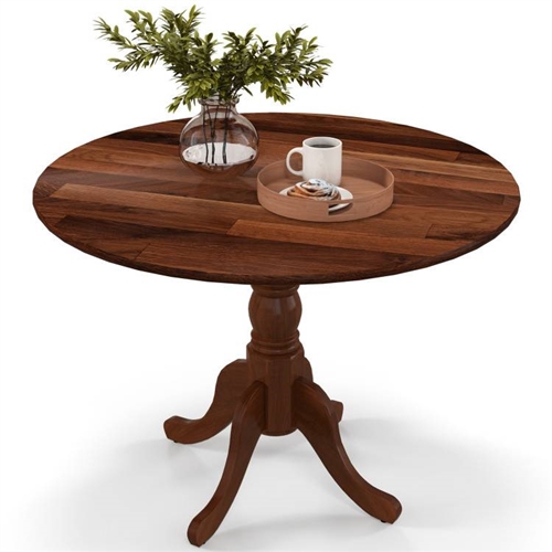 Round 40-inch Solid Wood Farmhouse Kitchen Dining Table in Medium Brown ...